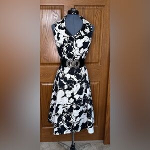 Jones New York Black and White Floral Midi Dress
